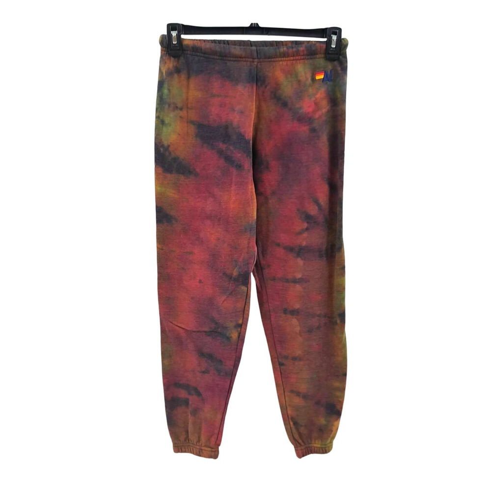 Aviator Nation Hand-Dyed Sweatpants S Drawstring Tie-Dye Multi Logo Comfy Casual
